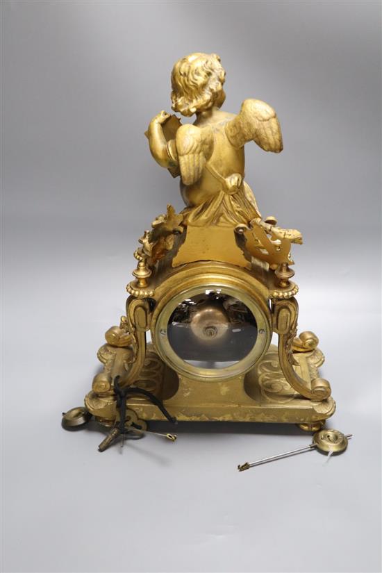 A Louis XVI style gilt metal mantel clock, height 50cm